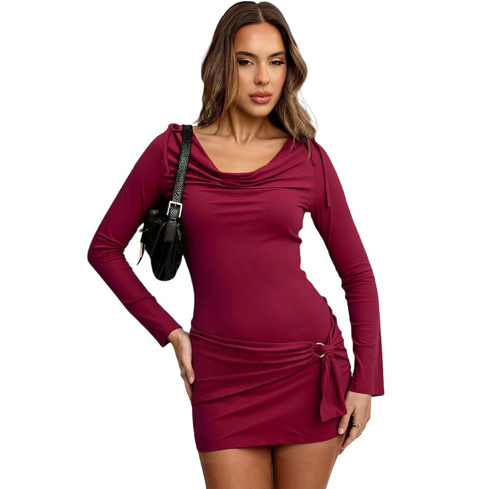 ZARA Sophisticated Wine Red Turtleneck Long Sleeve Bodycon Dress Spring Summer - Picture 6 of 6